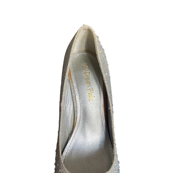 DREAM PAIRS EMBELLISHED SHINY WHITE GREY HEEL PUMPS - Picture 3 of 6
